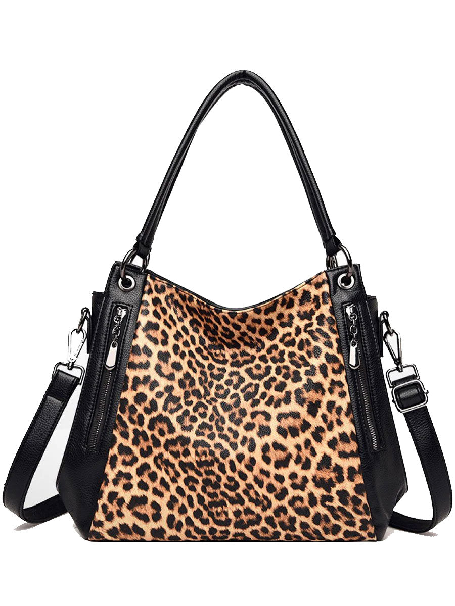 Lässige Schultertasche mit Leoparden- und Zebramuster