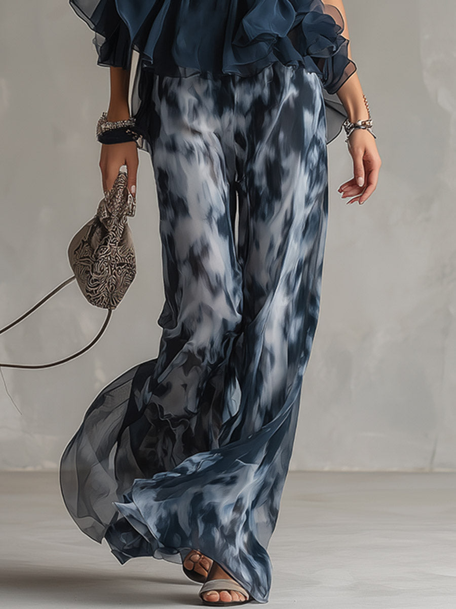Elegante urbane bedruckte Hose mit weitem Bein in Marineblau