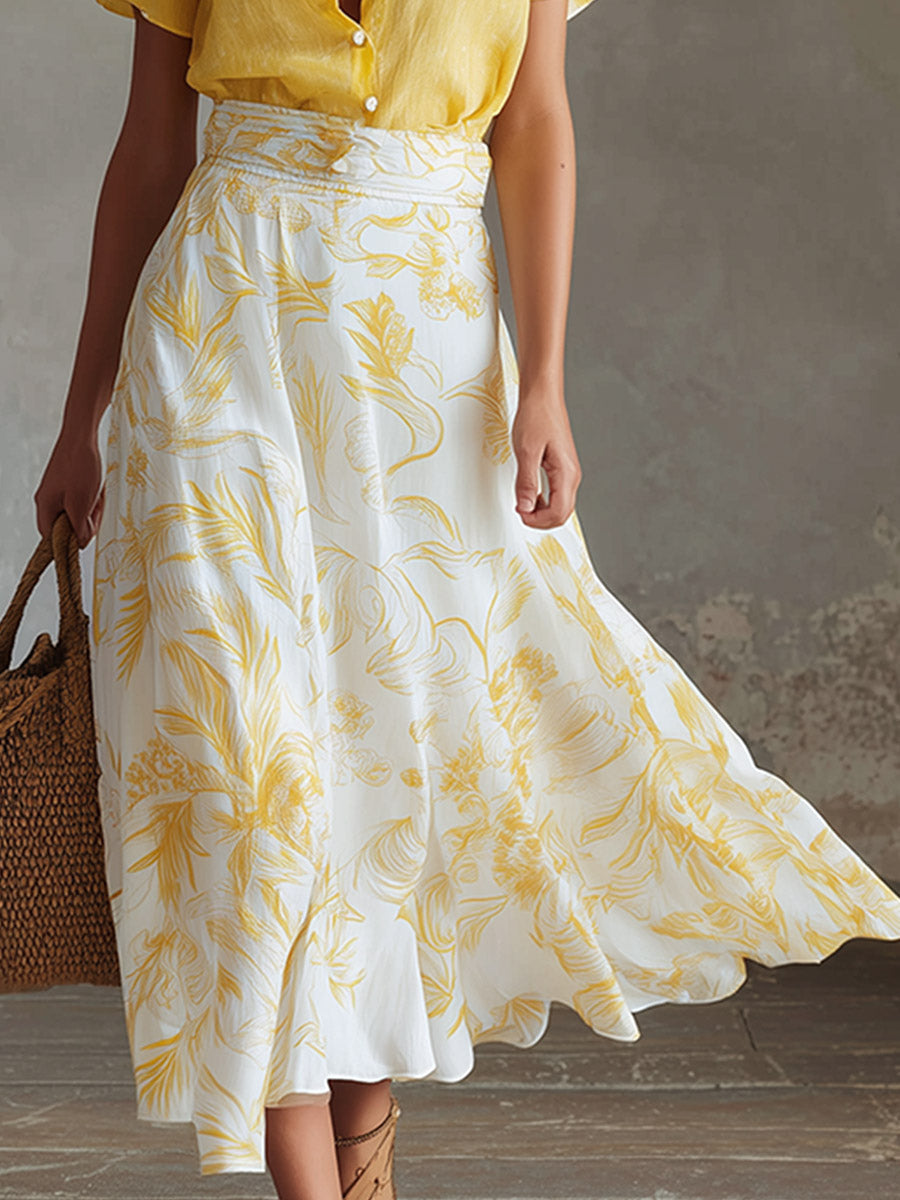 Eleganter Chiffonrock in Weiß mit Blumenmuster für den Sommerurlaub