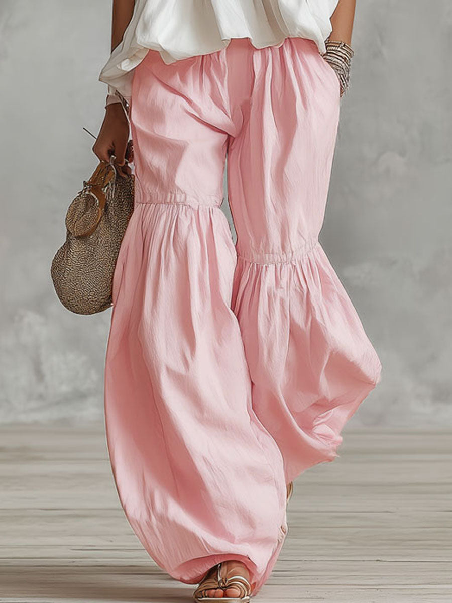 Rosa Faltenhose aus Baumwolle und Leinen