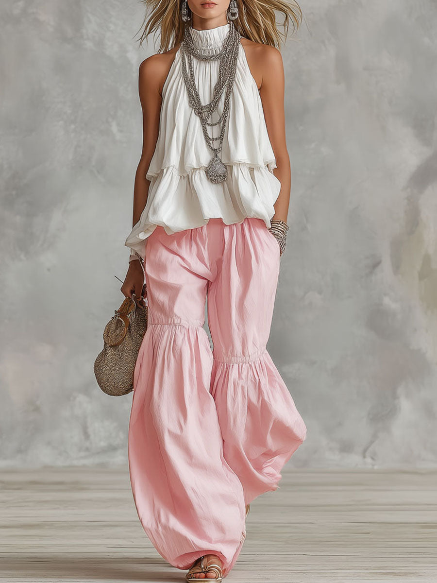 Set: Ärmelloses Baumwolltop mit Rollkragen und Hose