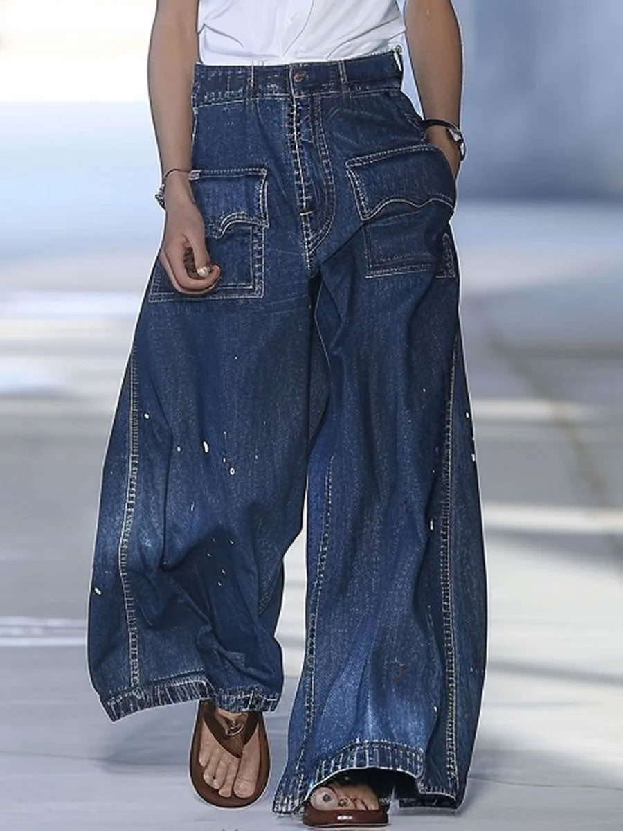 【Versand innerhalb von 24 Stunden】Lässige, lockere Multi-Pocket-Jeans mit Graffiti-Print