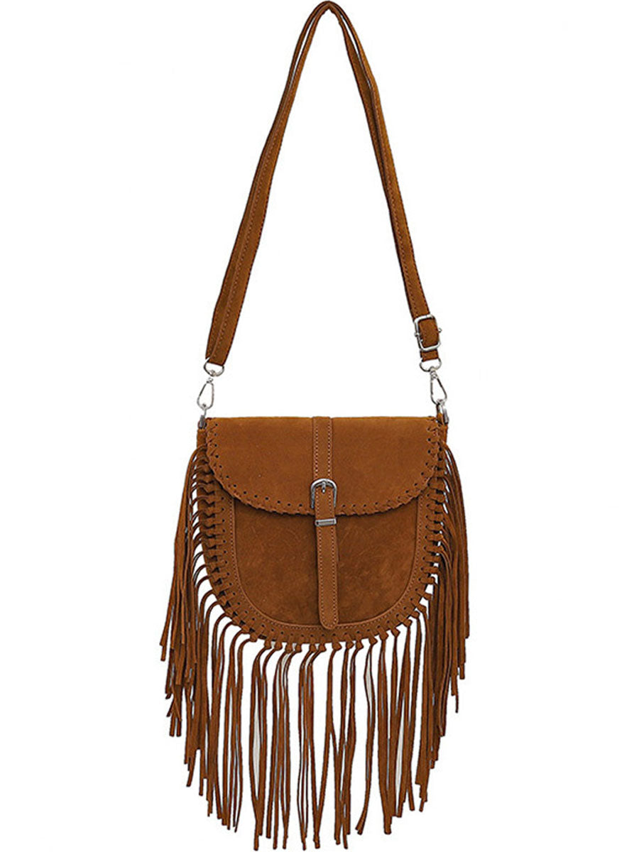 Böhmische Vintage-Schultertasche aus Wildleder mit Quasten