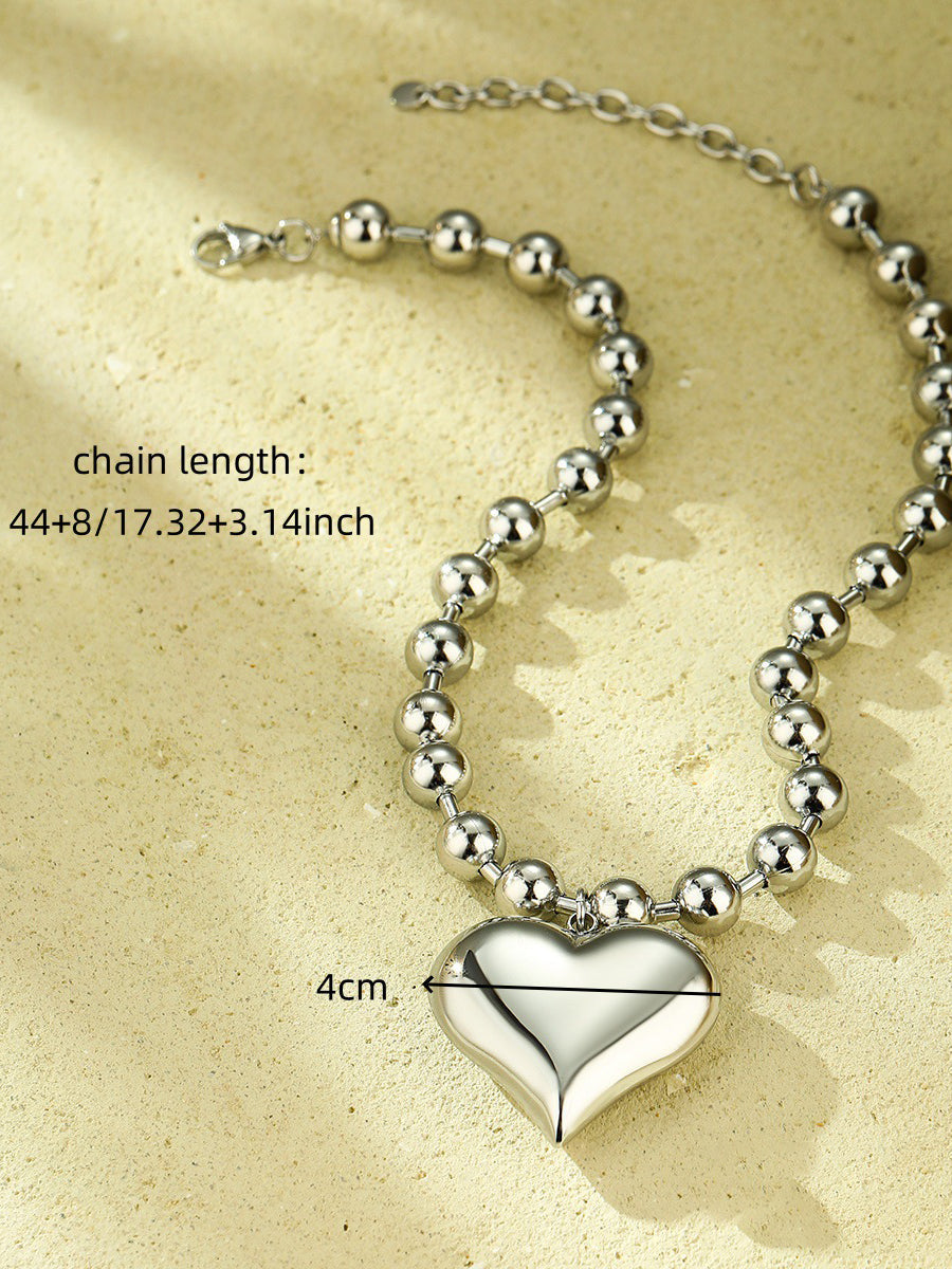 Modische Perlenkette mit Herz-Anhänger aus 18k Edelstahl in Kontrastfarbe
