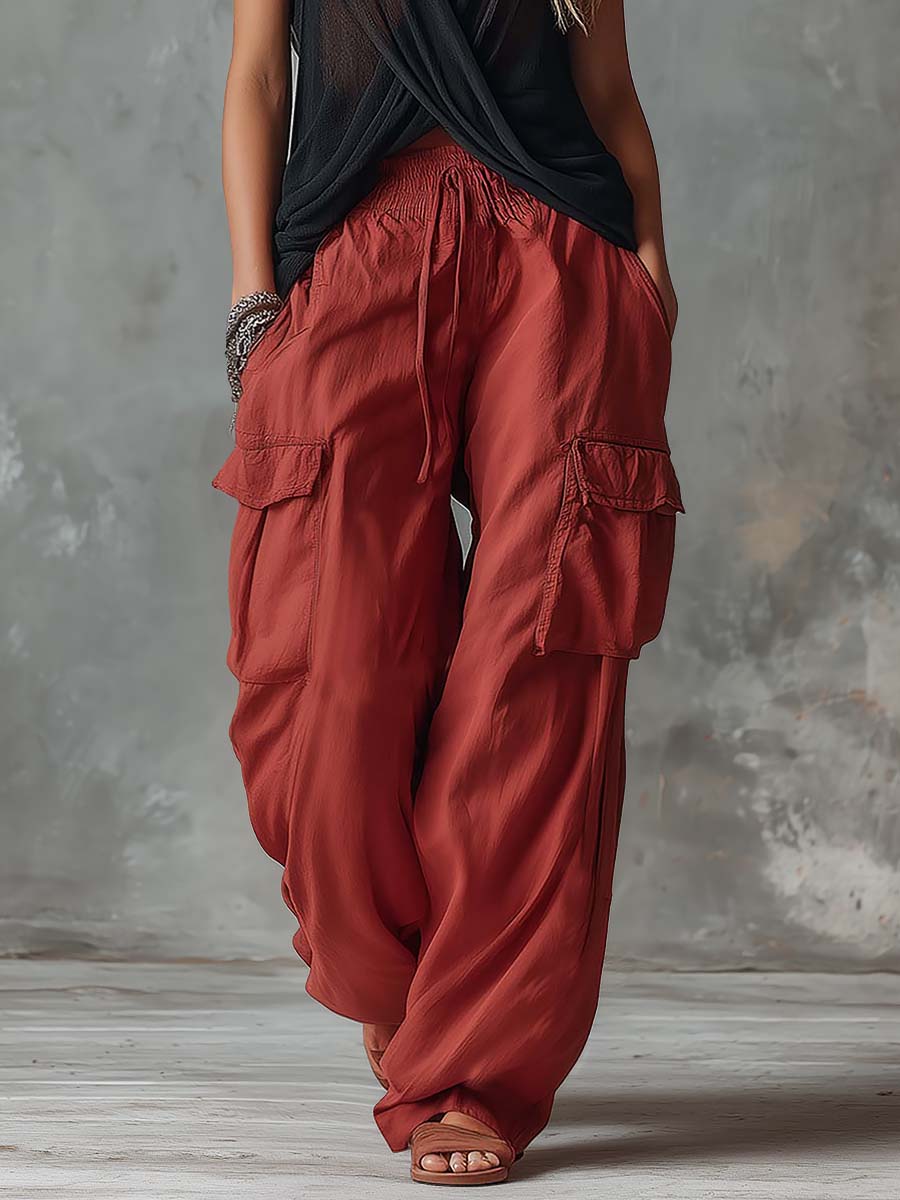 Rote Baumwollhose im lässigen Retro-Workwear-Stil