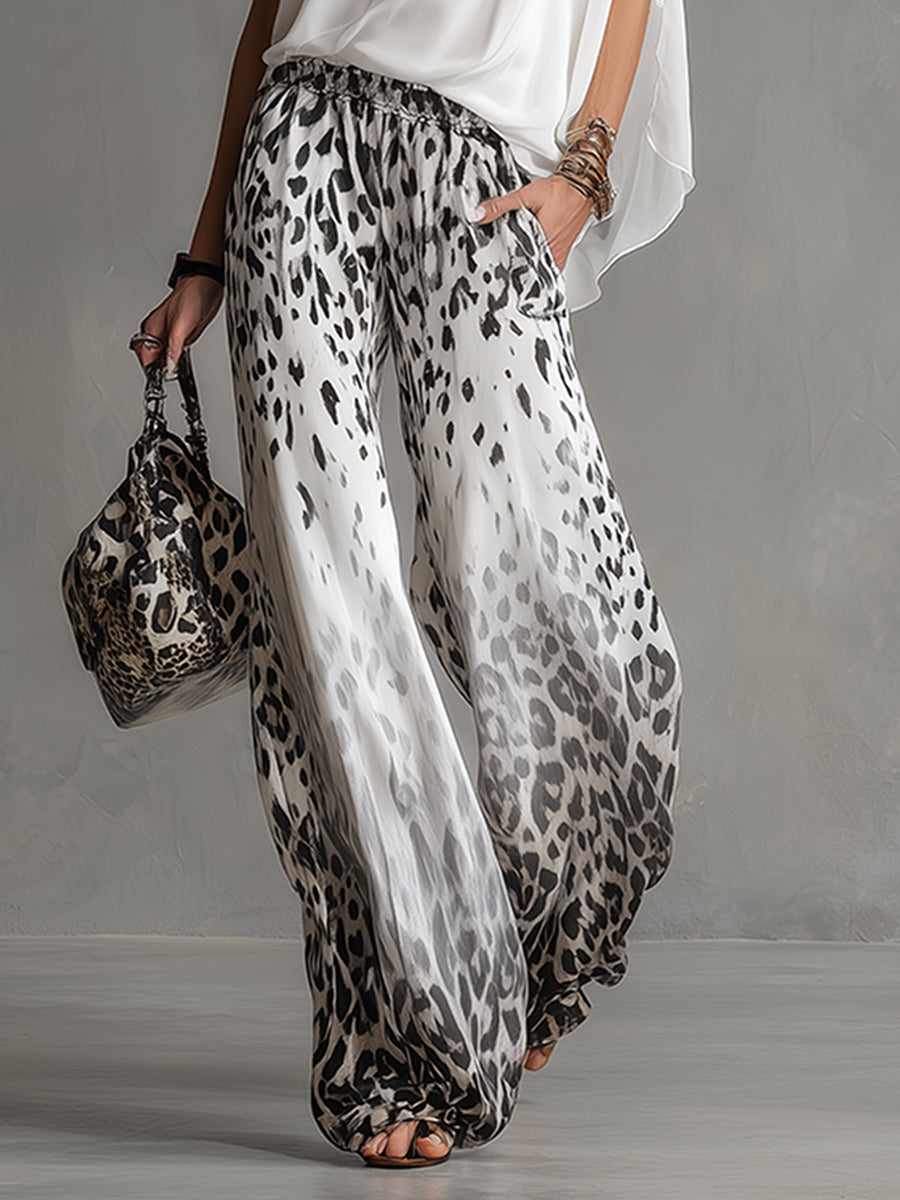 Moderne und stilvolle weiße Chiffon-Hose mit Leopardenmuster