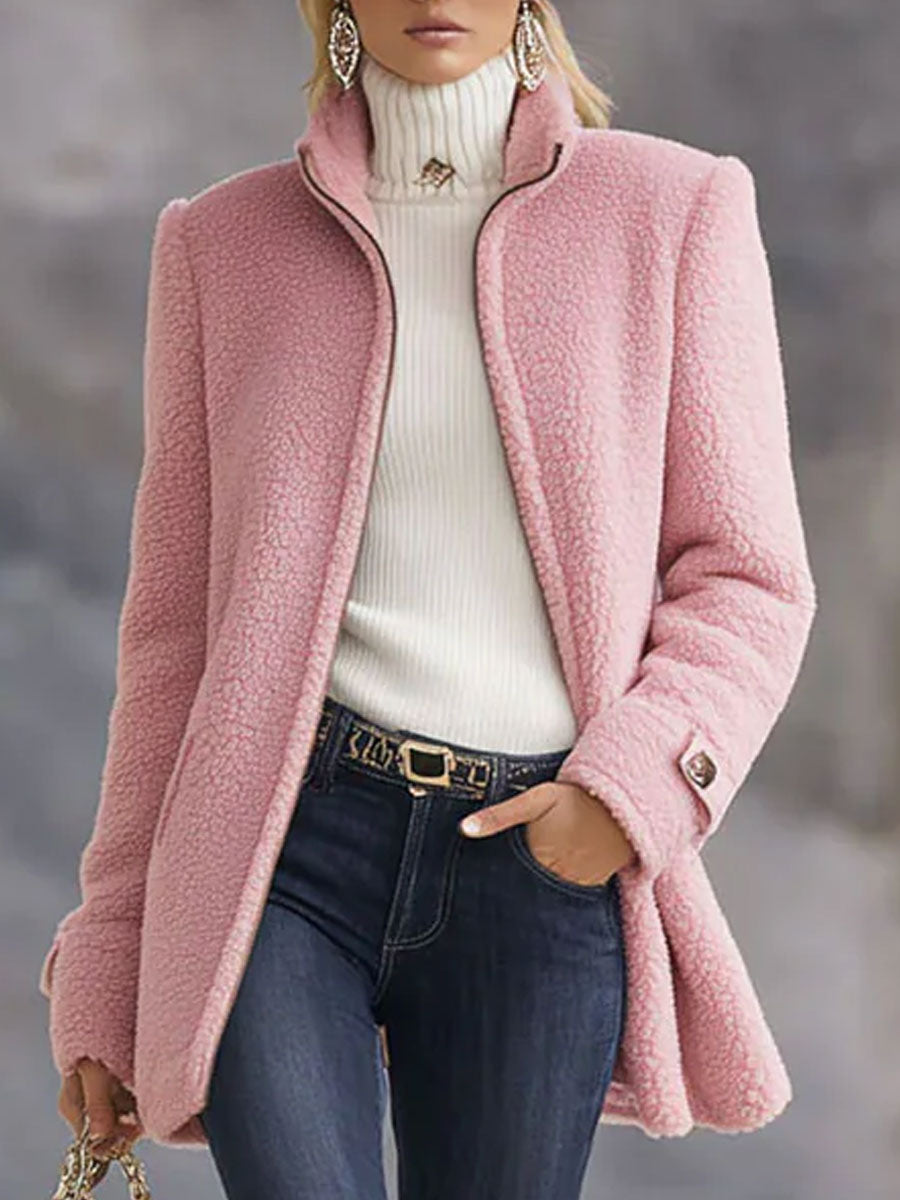Lässige Vintage-Fleecejacke in Rosa mit Reißverschluss