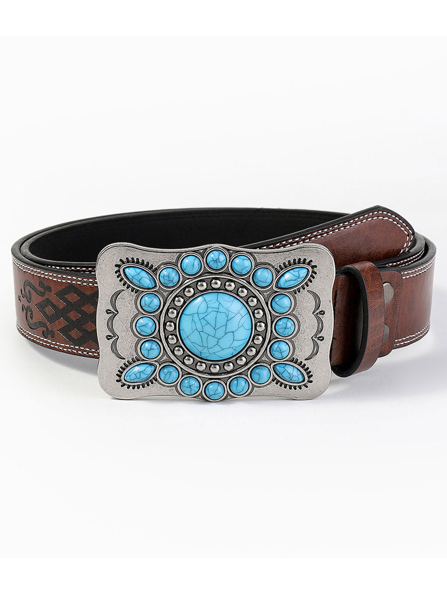 Lässiger Vintage-Gürtel aus PU-Leder mit Edelstein-Blüten-Verzierung
