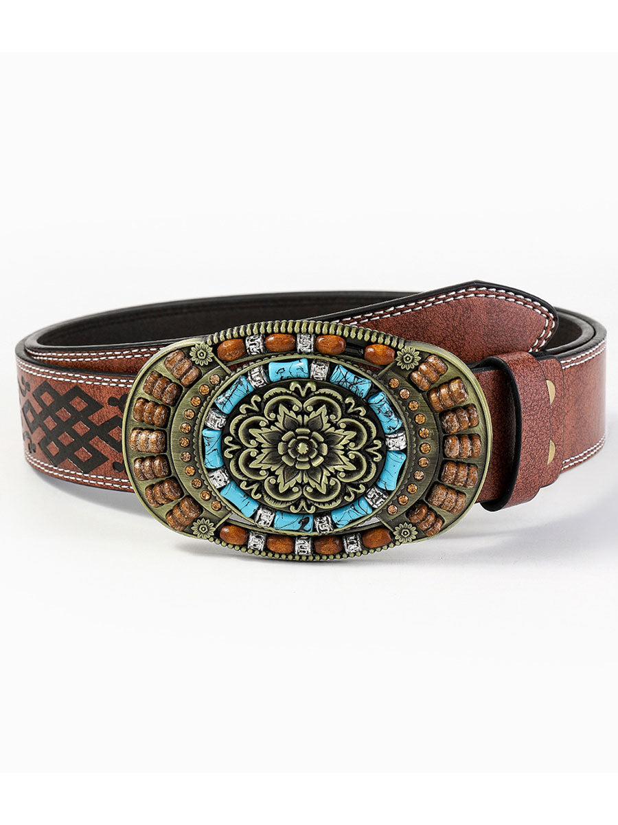 Lässiger Vintage-Gürtel aus PU-Leder mit Edelstein-Blüten-Verzierung