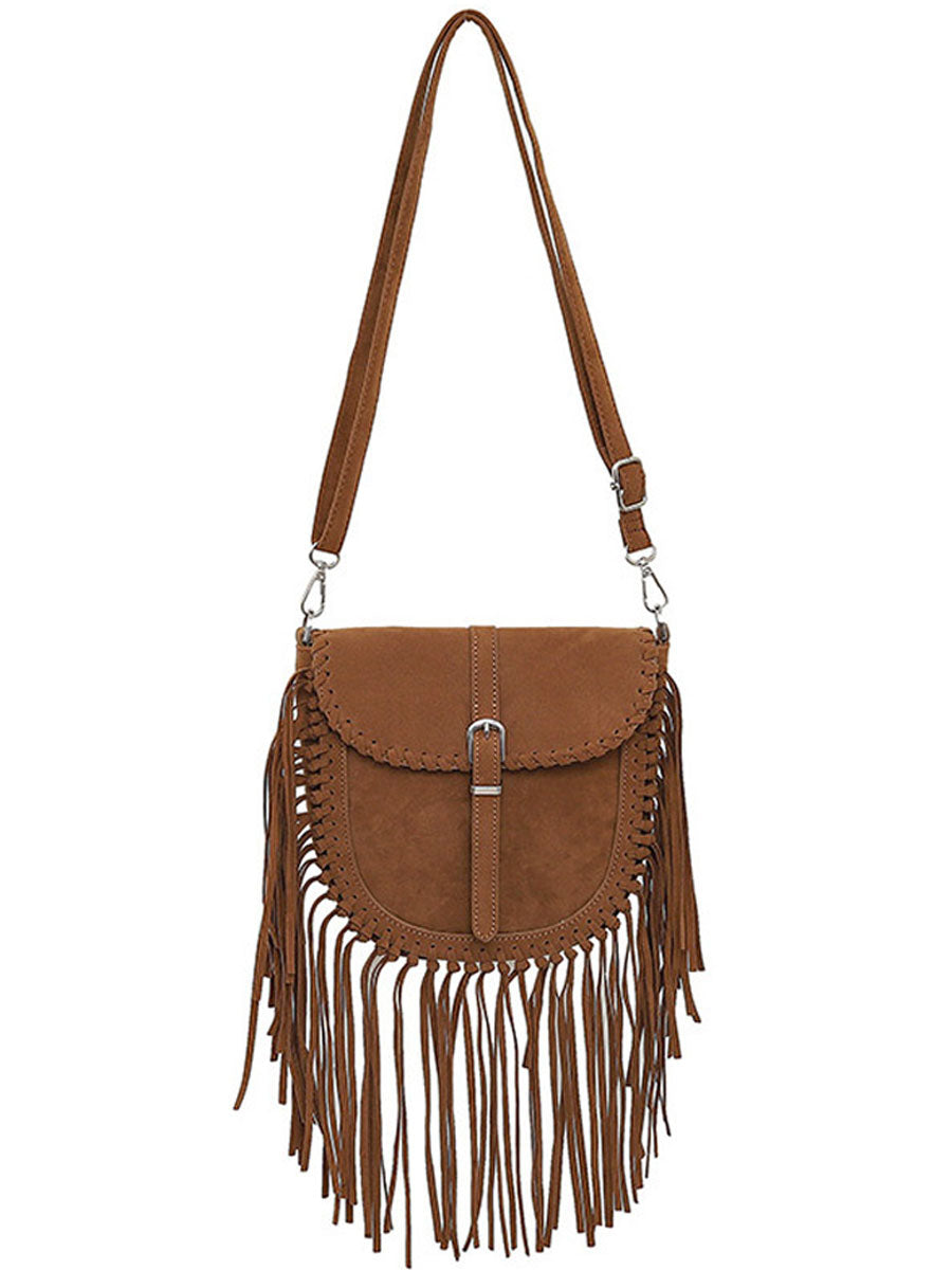 Böhmische Vintage-Schultertasche aus Wildleder mit Quasten