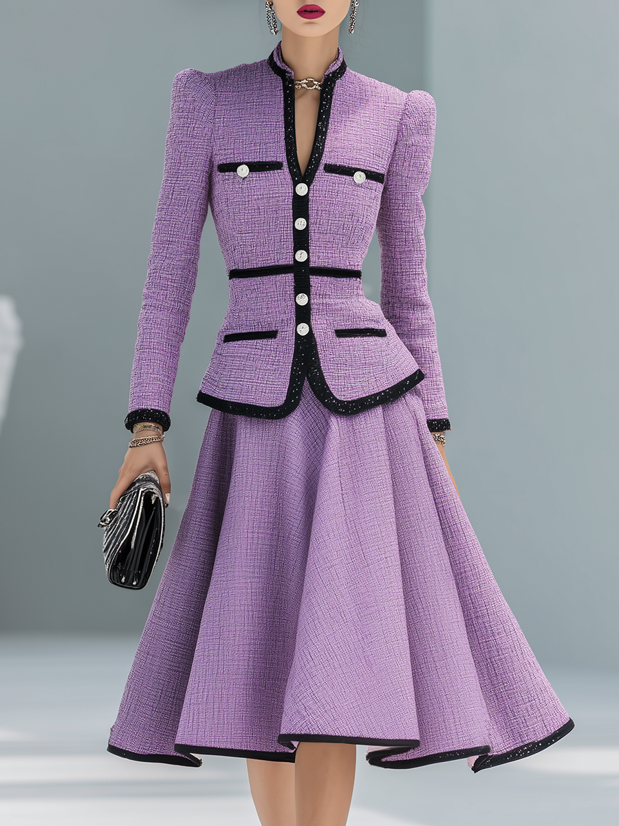 Elegantes zweiteiliges Tweed-Set in Kontrastfarben
