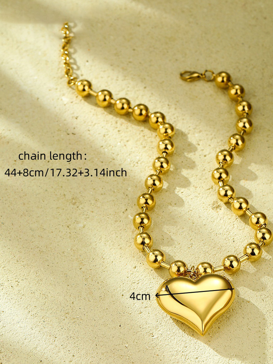 Modische Perlenkette mit Herz-Anhänger aus 18k Edelstahl in Kontrastfarbe