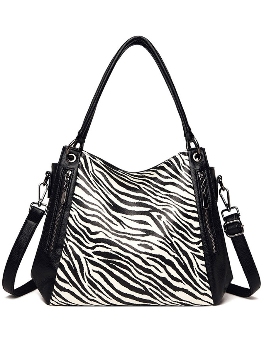 Lässige Schultertasche mit Leoparden- und Zebramuster