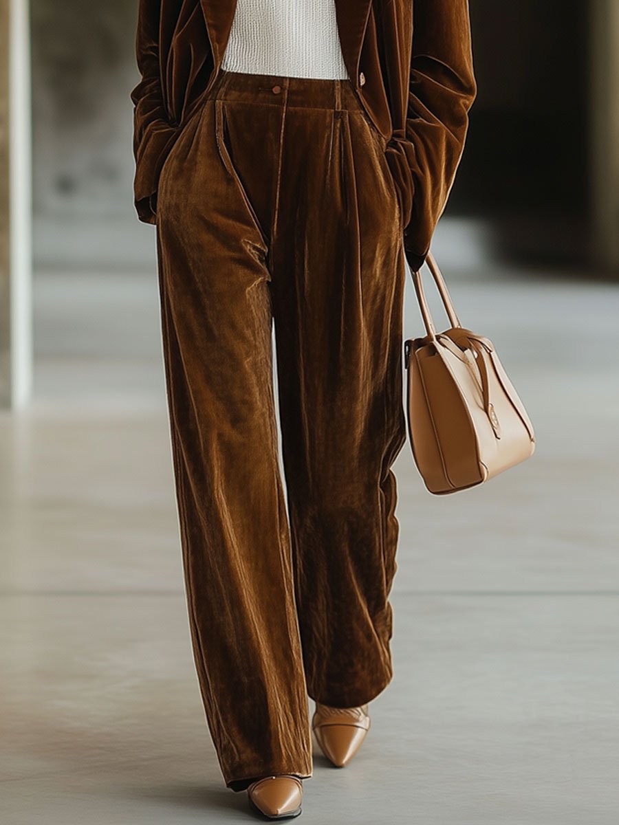 【Versand innerhalb von 24 Stunden】Lässige, lockere Vintage Anzughose aus Samt mit Taschen