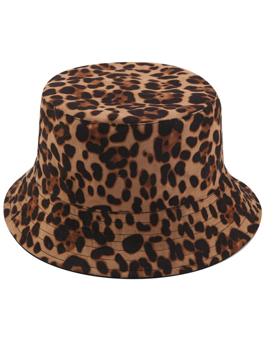 Lässiger Sonnenhut im Fischerhut-Stil aus Wildleder mit Leopardenmuster