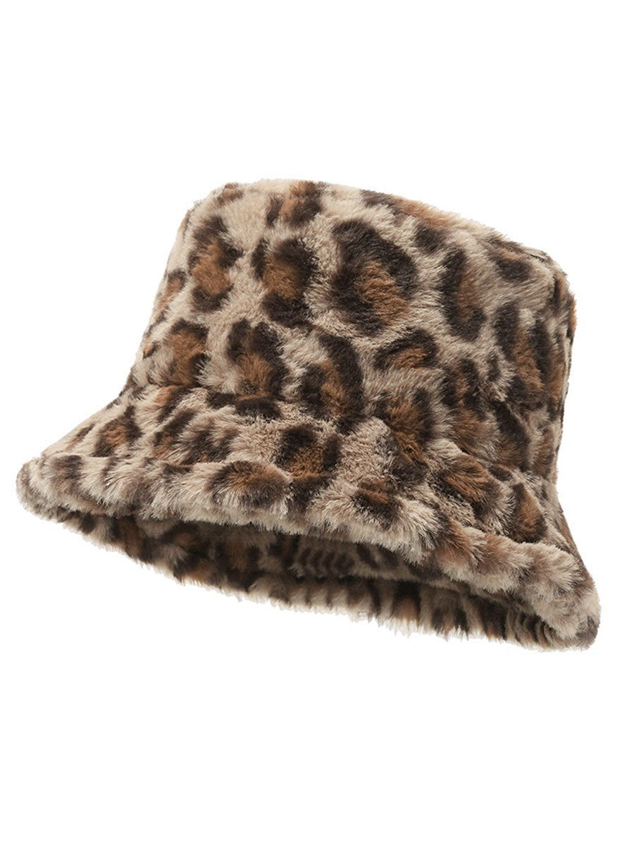 Lässiger modischer warmer Fischerhut aus Fell mit Leopardenmuster