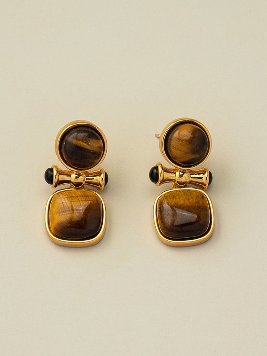 Edle Retro-Ohrringe aus natürlichem Tigerauge im Light-Luxury-Stil
