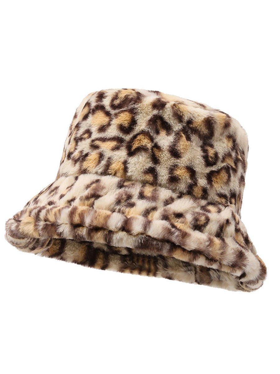 Lässiger modischer warmer Fischerhut aus Fell mit Leopardenmuster
