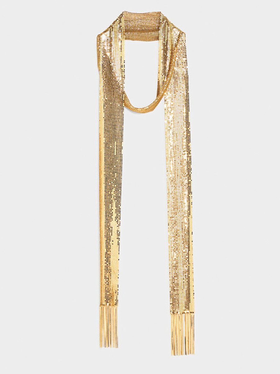 Eleganter langer Schal mit strukturierten Metallpailletten