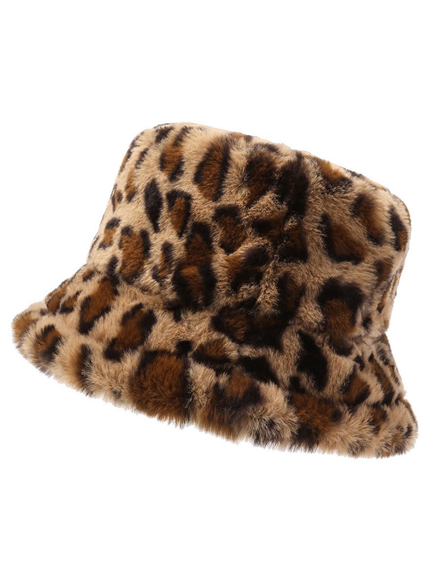 Lässiger modischer warmer Fischerhut aus Fell mit Leopardenmuster